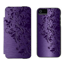 Deep Purple Metallic Texture & Dark Purple Lace Wallet Case For iPhone SE/5/5s