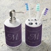 Deep Purple Monogram Soap Dispenser And Toothbrush Holder (Front)