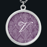 Deep Purple Monogram Sterling Silver Necklace<br><div class="desc">Beautiful  Lace Sterling Silver Necklace - background color can be changed.  Great as a wedding favor,  wedding gift,  birthday gift or holiday gift.</div>