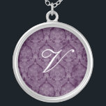 Deep Purple Monogram Sterling Silver Necklace<br><div class="desc">Beautiful  Lace Sterling Silver Necklace - background color can be changed.  Great as a wedding favor,  wedding gift,  birthday gift or holiday gift.</div>