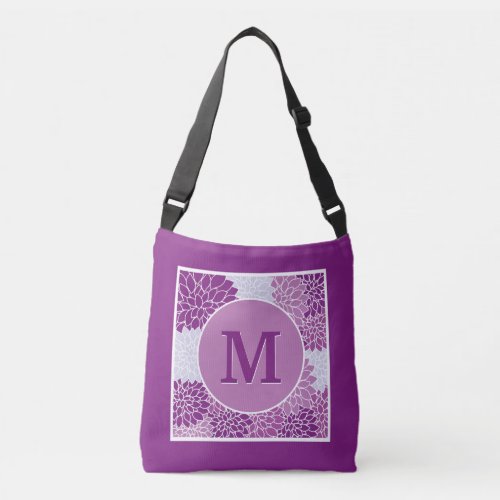 Deep Purple Monogrammed Dahlia Floral Crossbody Bag