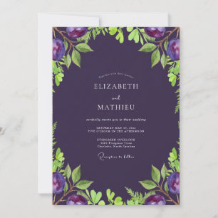 Deep Purple Olive Soft Eucalyptus Wedding Invitation