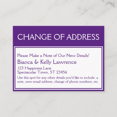 Deep Purple on White Change of Address Card