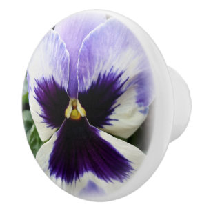 deep purple on white pansy ceramic knob