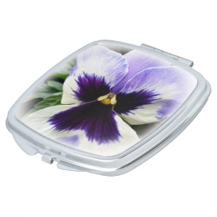deep purple on white pansy compact mirror