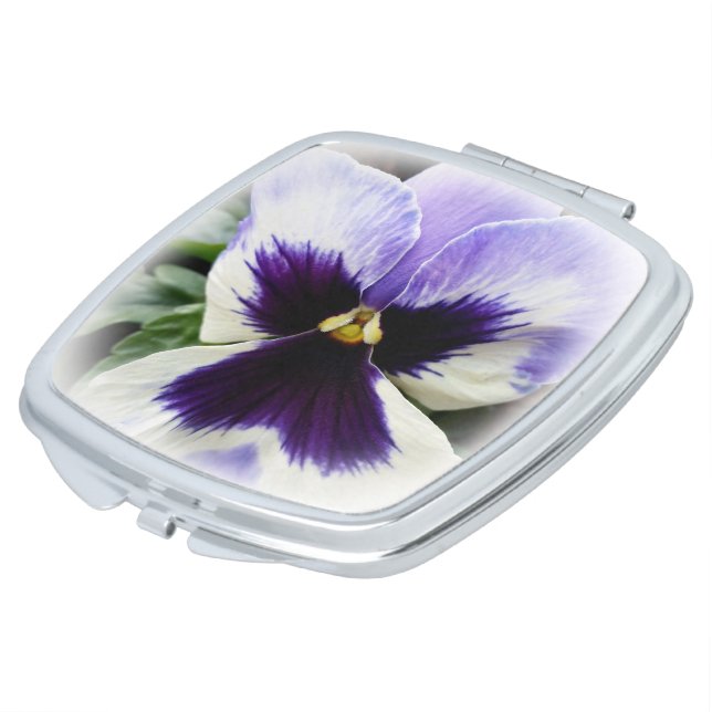deep purple on white pansy compact mirror (Turned)