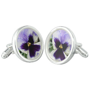 deep purple on white pansy cufflinks