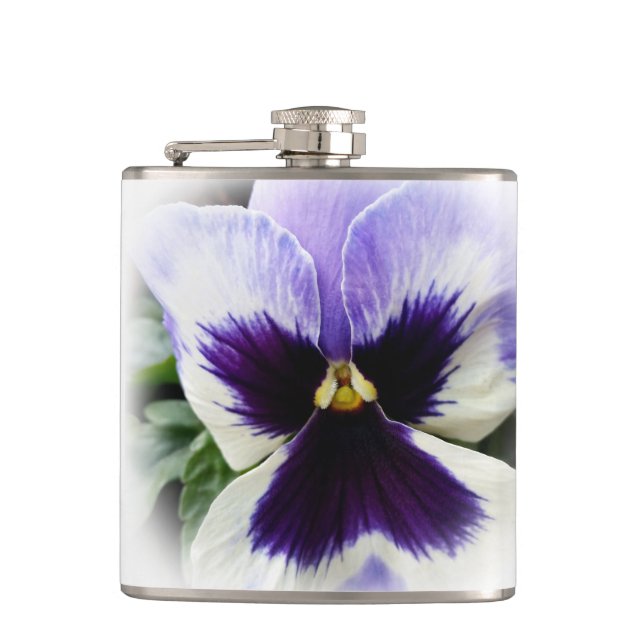 deep purple on white pansy flask (Front)