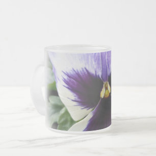 deep purple on white pansy frosted glass coffee mug