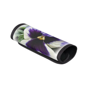 deep purple on white pansy luggage handle wrap