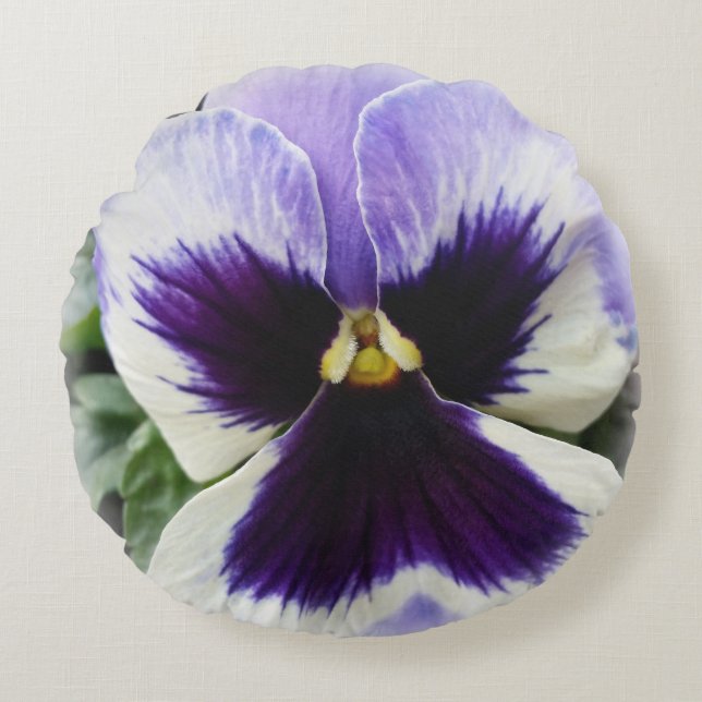 deep purple on white pansy round pillow (Front)