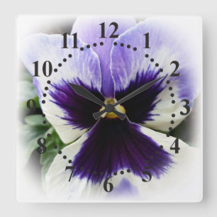 deep purple on white pansy square wall clock