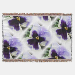 deep purple on white pansy throw blanket