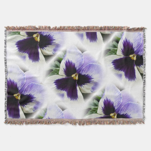 deep purple on white pansy throw blanket (Front)