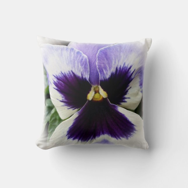 deep purple on white pansy throw pillow (Front)
