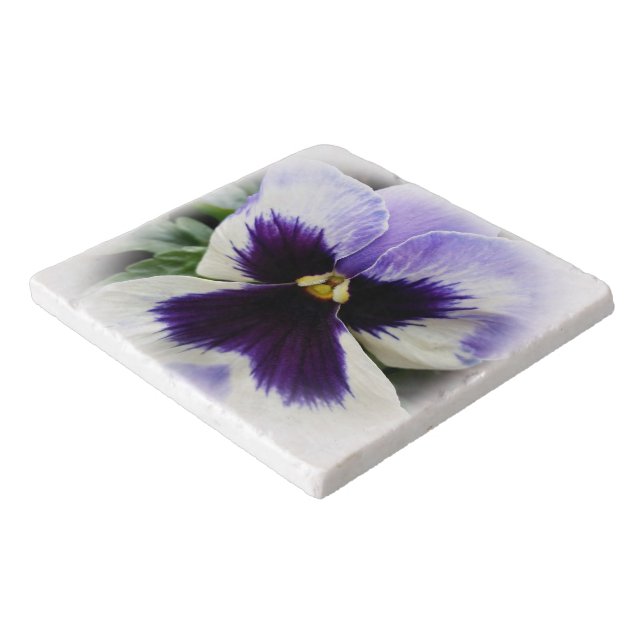 deep purple on white pansy trivet (Corner)