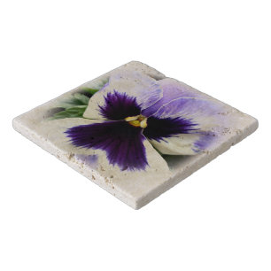 deep purple on white pansy trivet