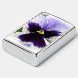 deep purple on white pansy zippo lighter