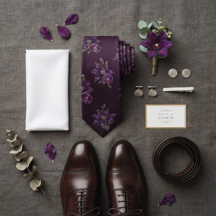 Deep Purple Orchid Clematis Botanical Necktie