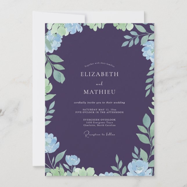 Deep Purple Painted Leaf Wedding Invitation (Front)