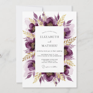Deep Purple Painterly Floral Wedding Invitation