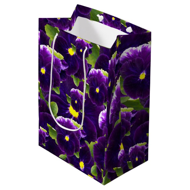 Deep Purple Pansy Bushes, Medium Gift Bag (Front Angled)