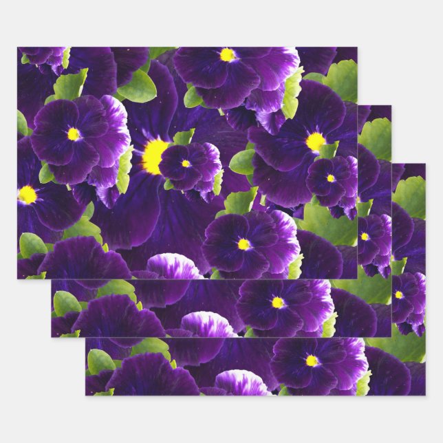 Deep Purple Pansy Bushes, Wrapping Paper Sheets (Set)