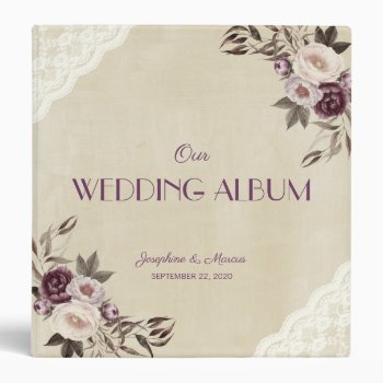 Deep Purple Peonies Floral Wedding Photo Album 3 Ring Binder by My_Wedding_Bliss at Zazzle