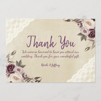 Deep Purple Peonies Floral Wedding Thank You Card by My_Wedding_Bliss at Zazzle