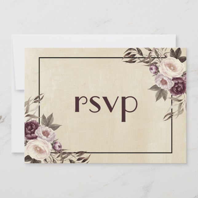 Deep Purple Peonies Wedding RSVP Invitation (Front)
