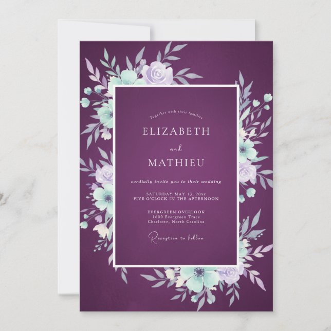 Deep Purple Peony Wedding Invitation (Front)