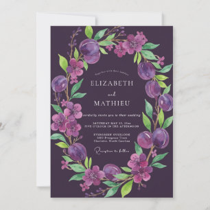 Deep Purple Plum Eucalyptus Wedding Invitation