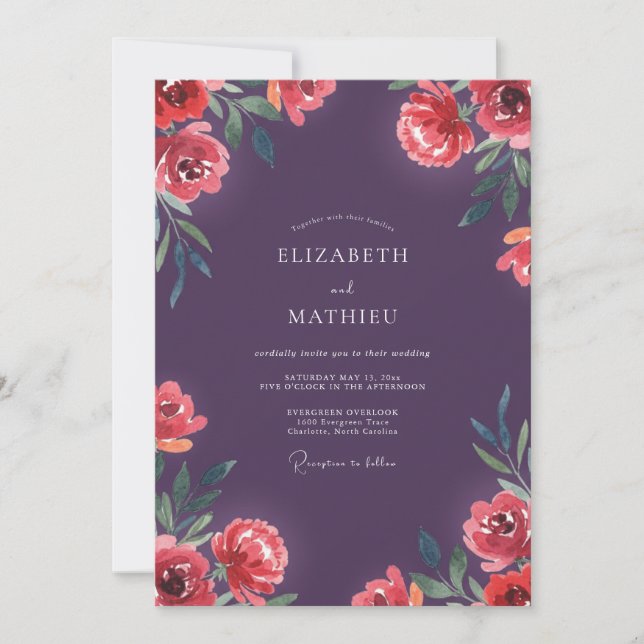 Deep Purple Poppy Wedding Invitation (Front)