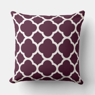 Deep Purple Quatrefoil Pattern Throw Pillow