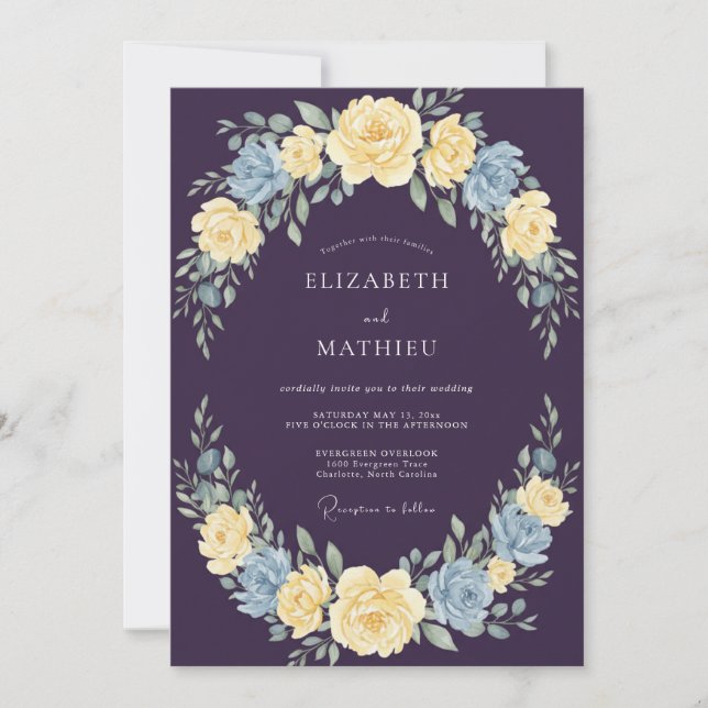 Deep Purple Regal Botanical Wedding Invitation (Front)