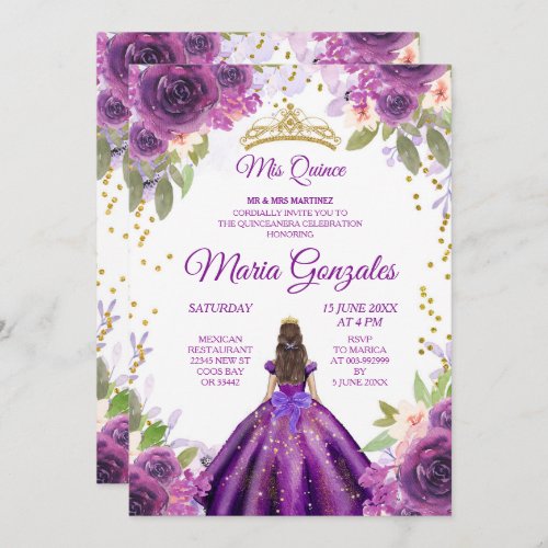 Deep Purple Rose Charra Mis Quince Invitation