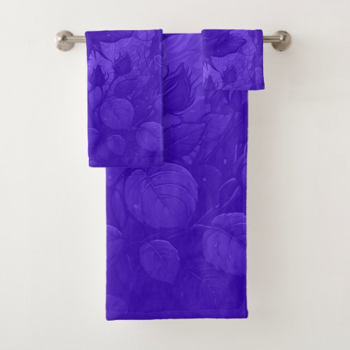 Deep Purple Roses Motif Bath Towel Set