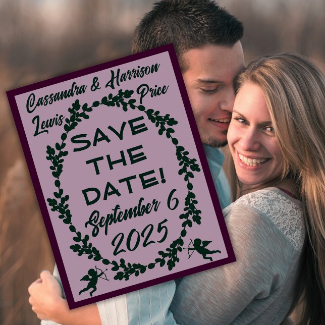 Deep Purple Rustic Wedding Save-the-Date Postcard (Creator Uploaded)