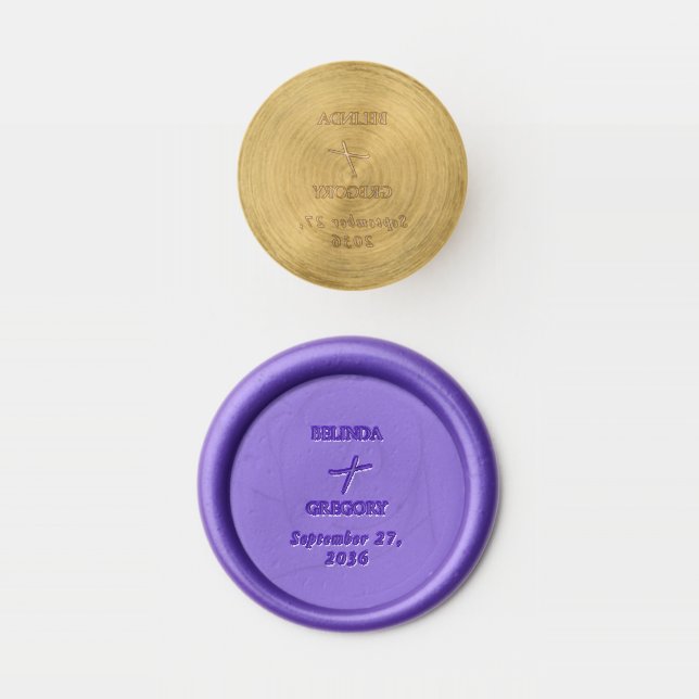 Deep Purple Script Calligraphy Wedding Wax Seal Stamp (Stamped)