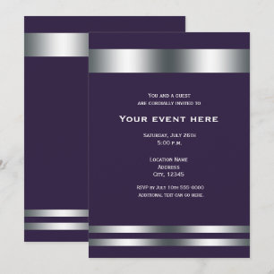 Deep Purple & Silver Elegant Dinner Party Event Invitation