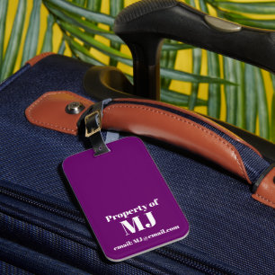 Deep Purple Simple Personalized Monogram Email Luggage Tag