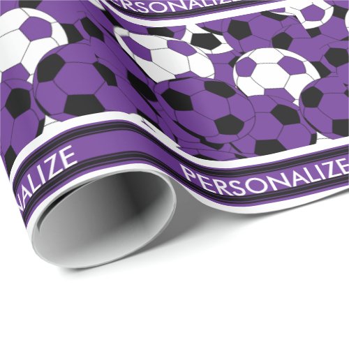 Deep Purple Soccer Ball Collage Wrapping Paper