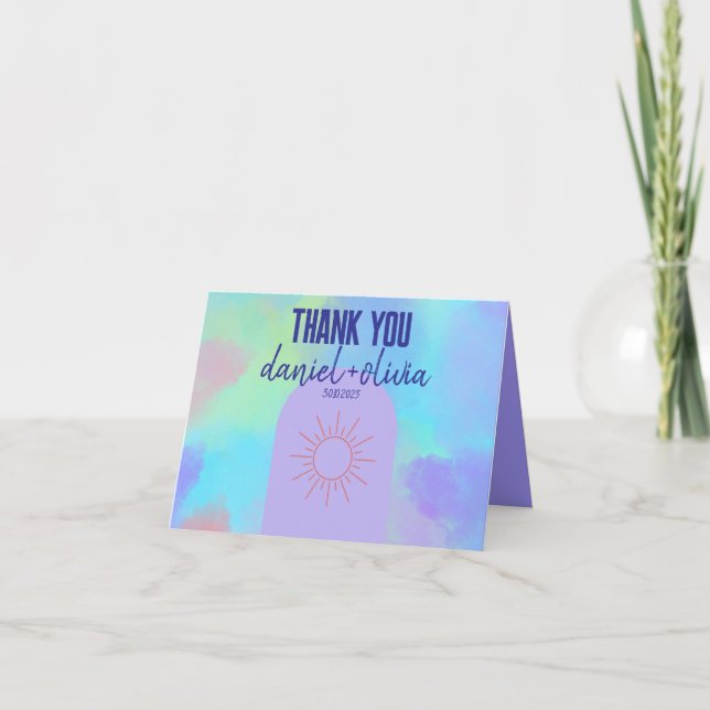 Deep Purple Soft Wedding Letterpress Thank You Card (Front)