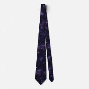 Deep Purple Starry Night AI Art Neck Tie