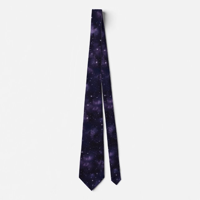 Deep Purple Starry Night AI Art Neck Tie (Front)
