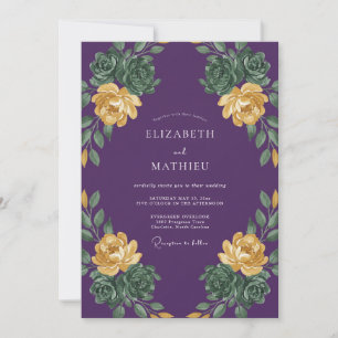 Deep Purple Succulent Eucalyptus Wedding Invitation