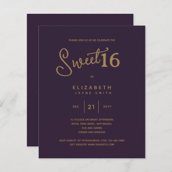 Deep Purple Sweet 16 Modern Elegant Gold Birthday by invitationz at Zazzle