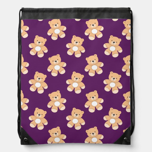 Deep Purple Teddy Bear, Bears Drawstring Bag (Front)