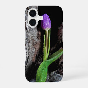 deep purple tulip on driftwood iPhone 16 case