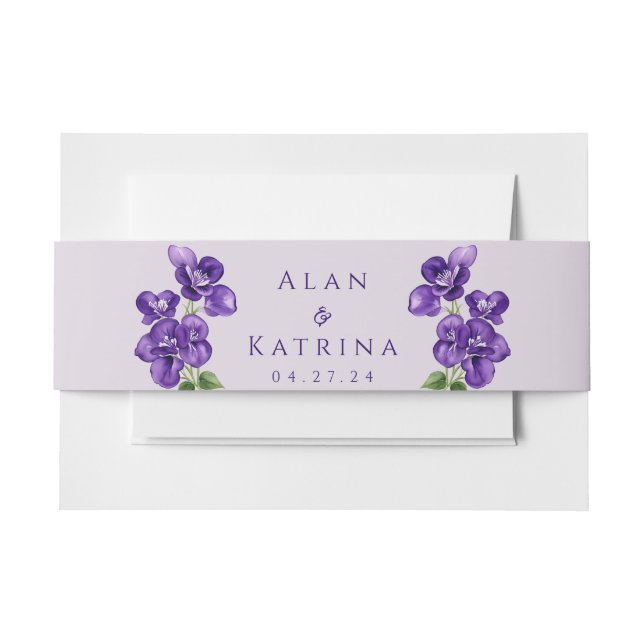 Deep Purple Violets Invitation Belly Band (Front Example)